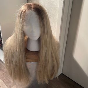 Blonde Neutral Straight Wig Lace Top Full Wig Brown Root